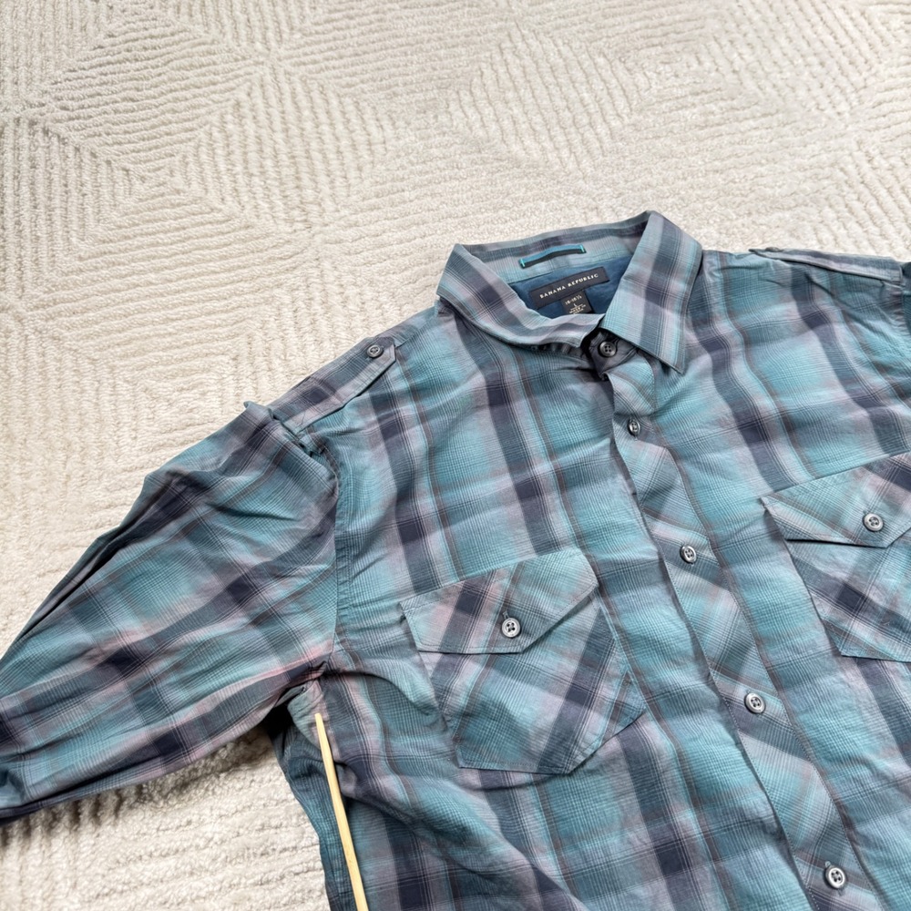 Banana Republic Button Down Shirt Men L Plaid Slim Grunge Indie Preppy Military - Picture 9 of 13